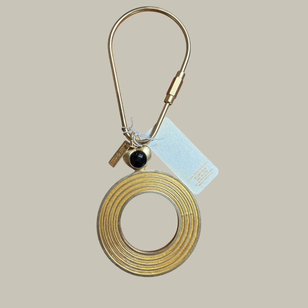 Jane Marie Gold Tone Initial O Heart Black Stone Keychain Bag Charm NEW